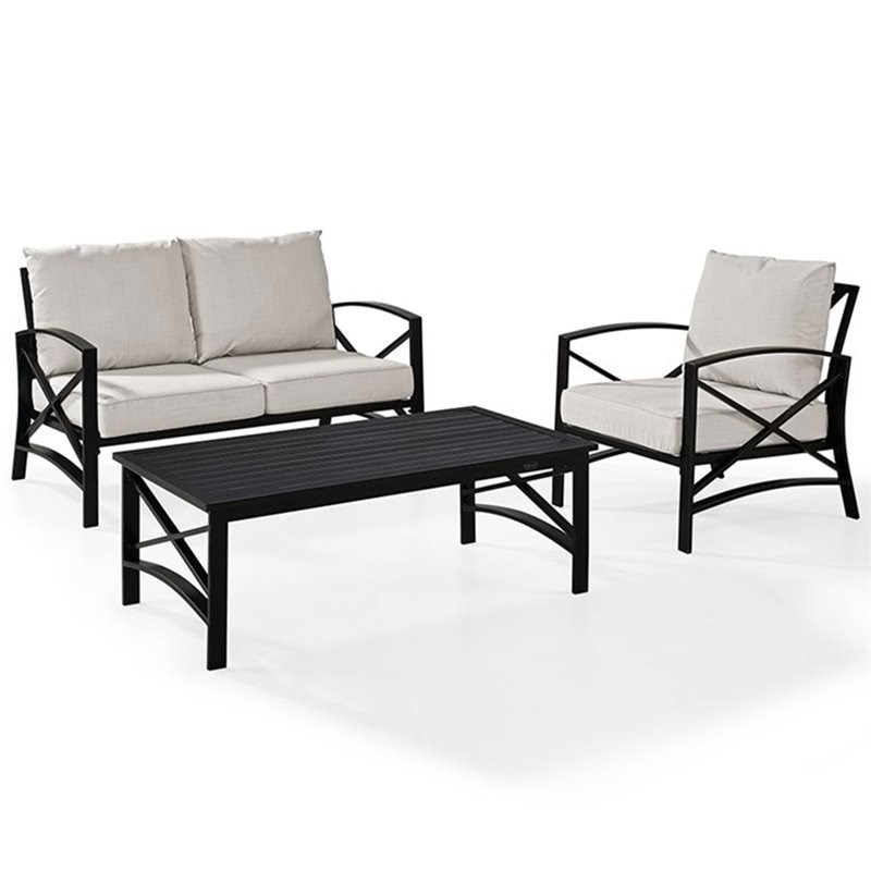 Afuera Living 3 Piece Patio Sofa Set in Oil Rubbed Bronze and Oatmeal