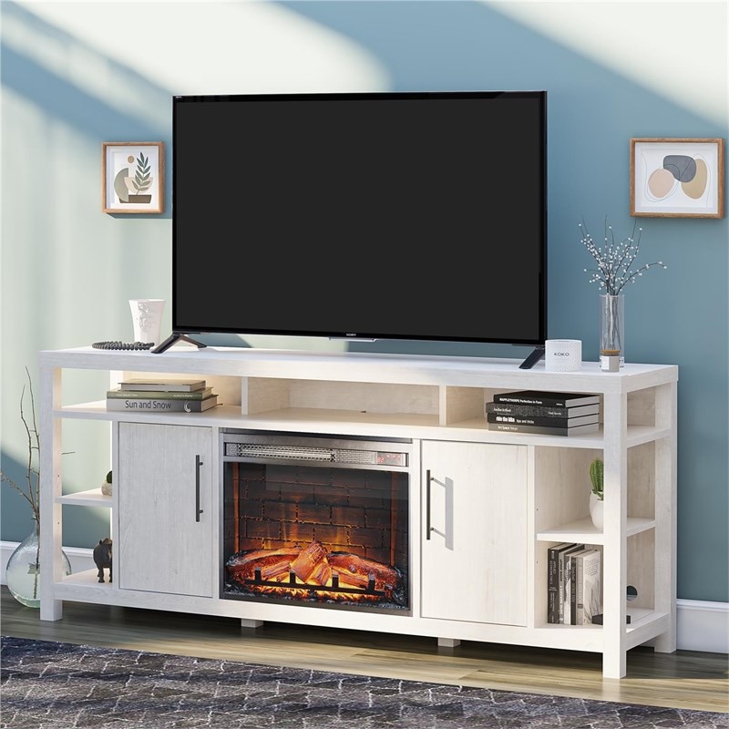 Ameriwood Home Garrick Electric Fireplace TV Console in Ivory Oak