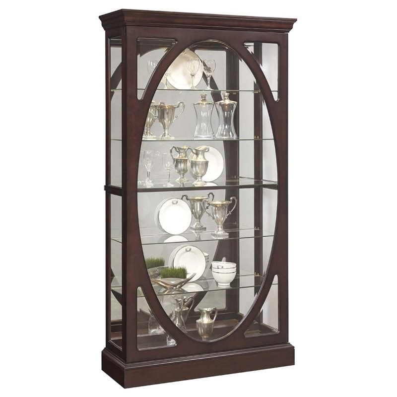 Pulaski Oval Framed Mirrored Curio Cabinet in Sable Brown