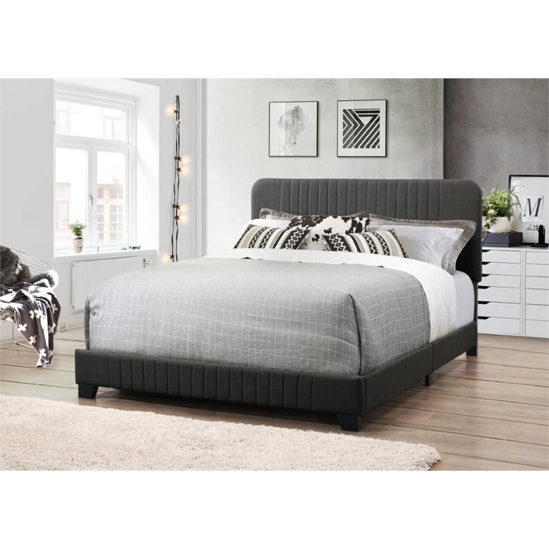 Pulaski Channeled Upholstered Queen Panel Bed in Steel Gray