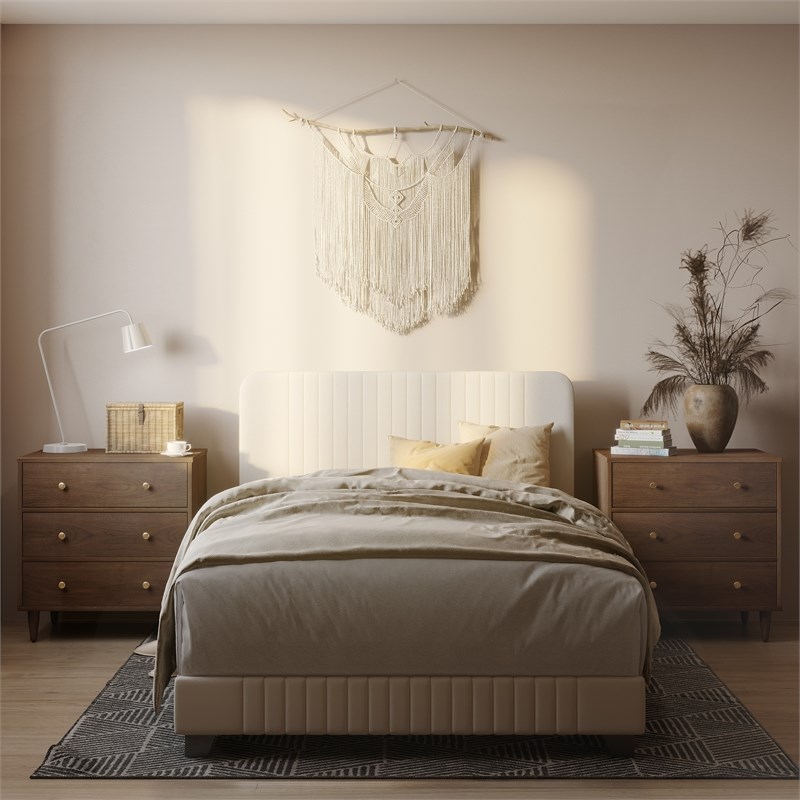 Pulaski Channeled Upholstered Queen Panel Bed in Linen White