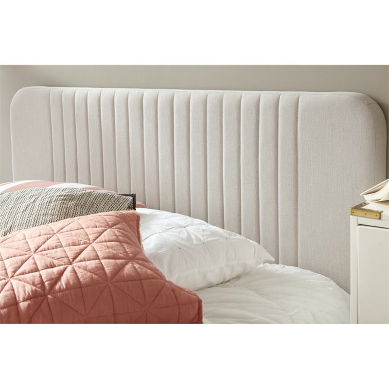 Pulaski Channeled Upholstered King Panel Bed in Linen White