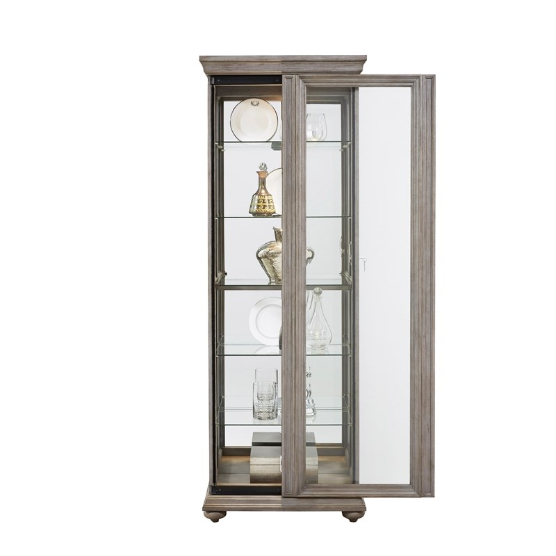 pulaski gray sliding door curio in gray p021598