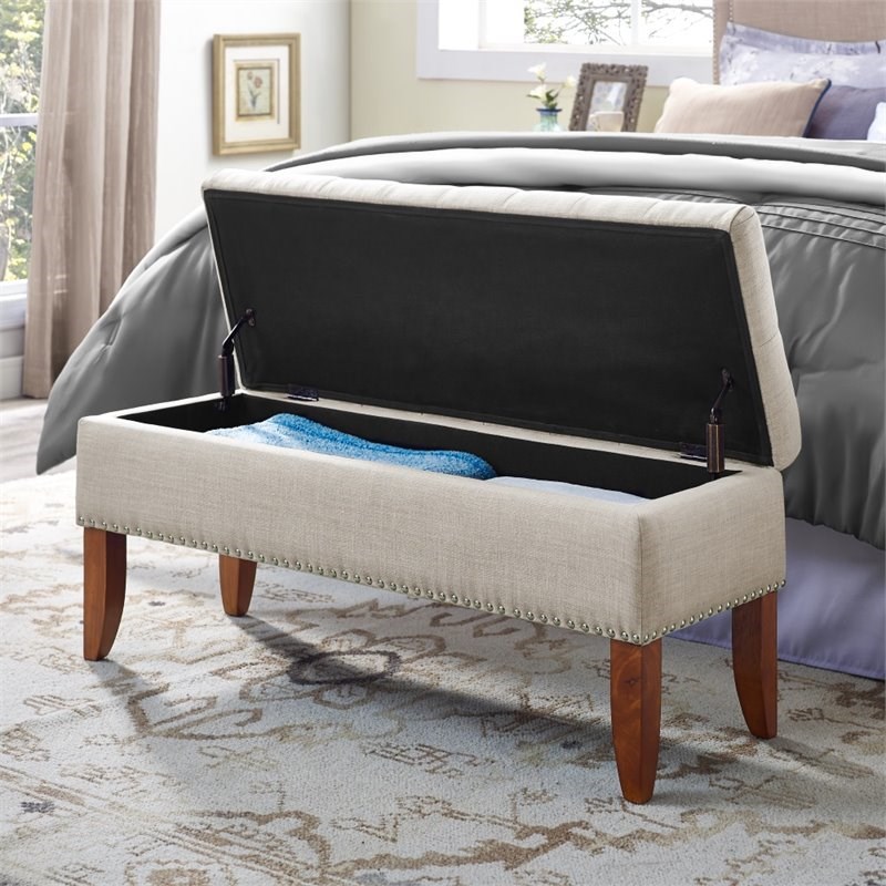 Pulaski Hinged Top Button Tufted Storage Bed Bench In Beige Homesquare