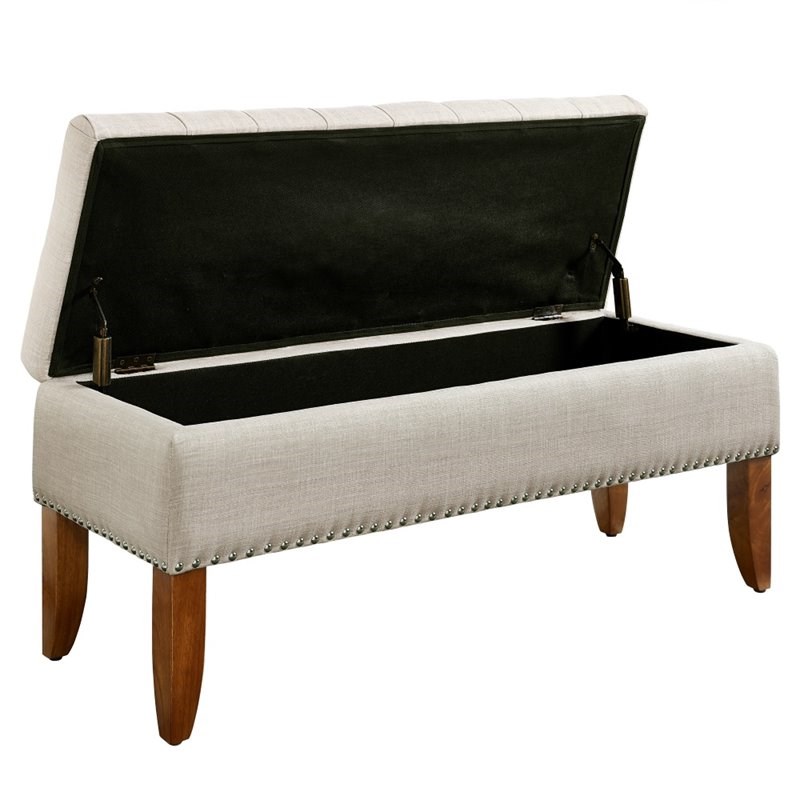 Pulaski Hinged Top Button Tufted Storage Bed Bench In Beige Homesquare