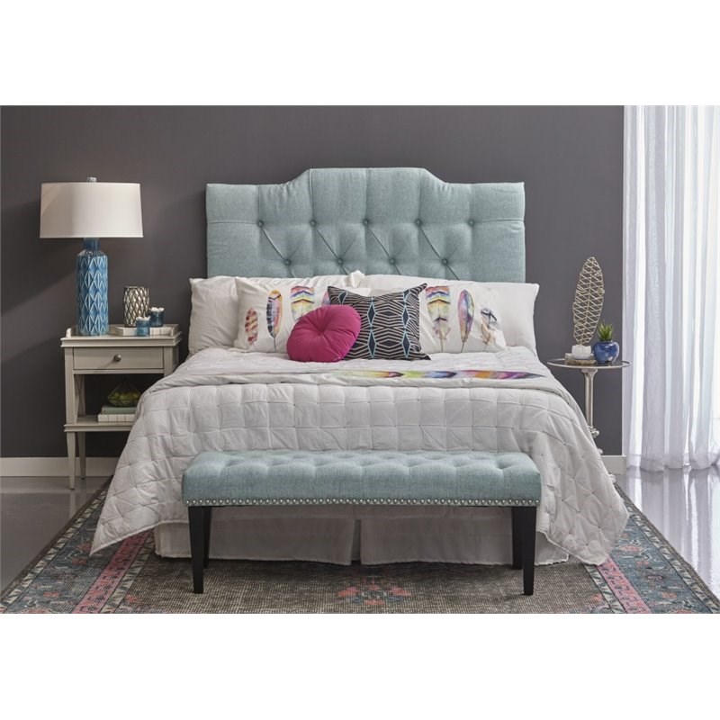Pulaski Diamond Button Tufted Upholstered Bed Bench in Lunar Chambray