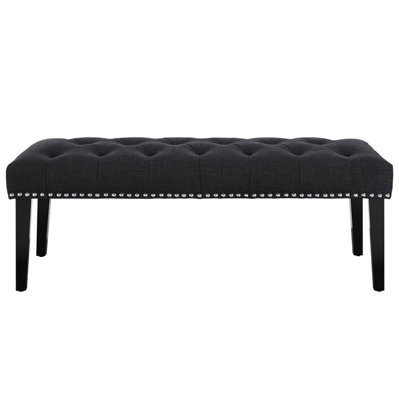 Pulaski Diamond Button Tufted Upholstered Bed Bench in Charcoal Black
