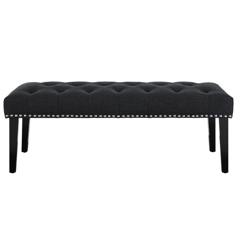 Pulaski Diamond Button Tufted Upholstered Bed Bench in Charcoal Black