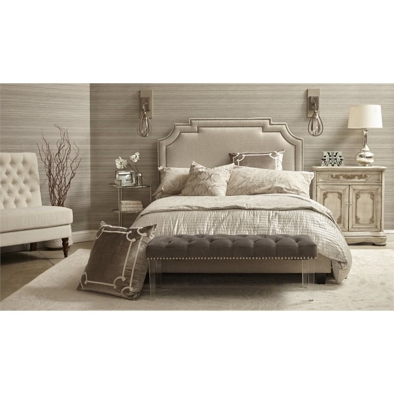 Pulaski Button Tufted Upholstered Bed Bench in Luxor Flannel Gray