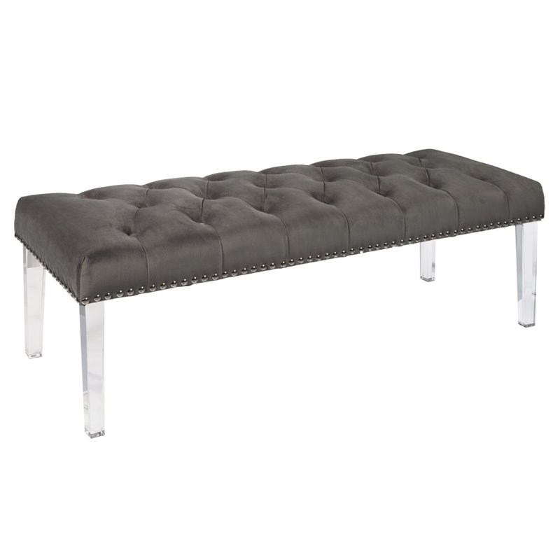 Pulaski Button Tufted Upholstered Bed Bench in Luxor Flannel Gray