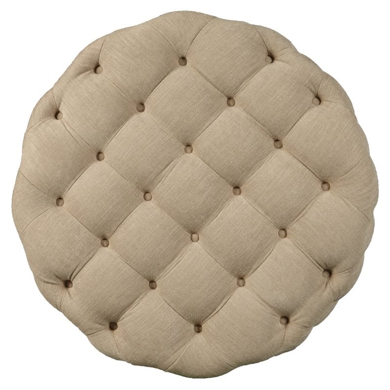 Pulaski Round Button Tufted Cocktail Ottoman with Casters in Brown