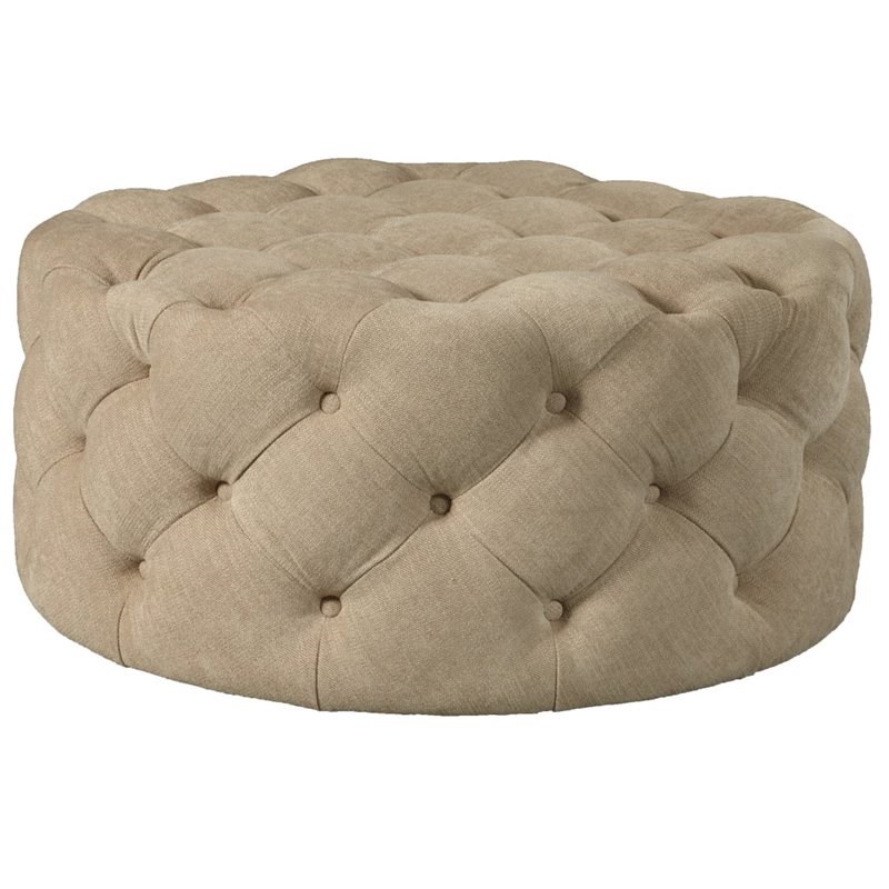 Pulaski Round Button Tufted Cocktail Ottoman with Casters in Brown