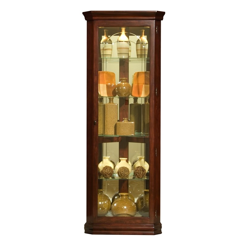 Mirrored 4 Shelf Corner Curio Cabinet in Victorian Brown