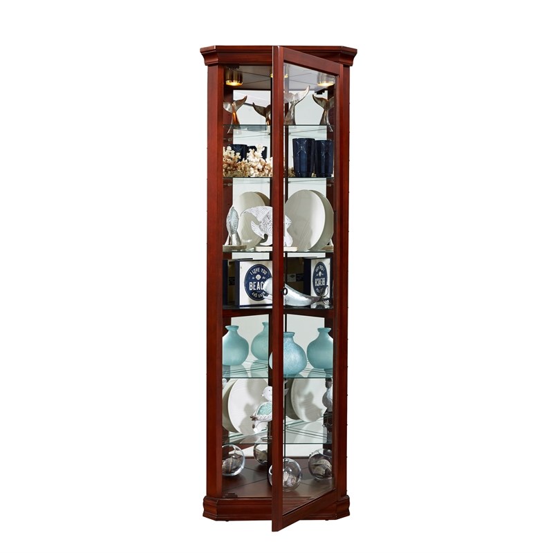 Pulaski Curios 8 Shelf Corner Cabinet in Victorian Cherry
