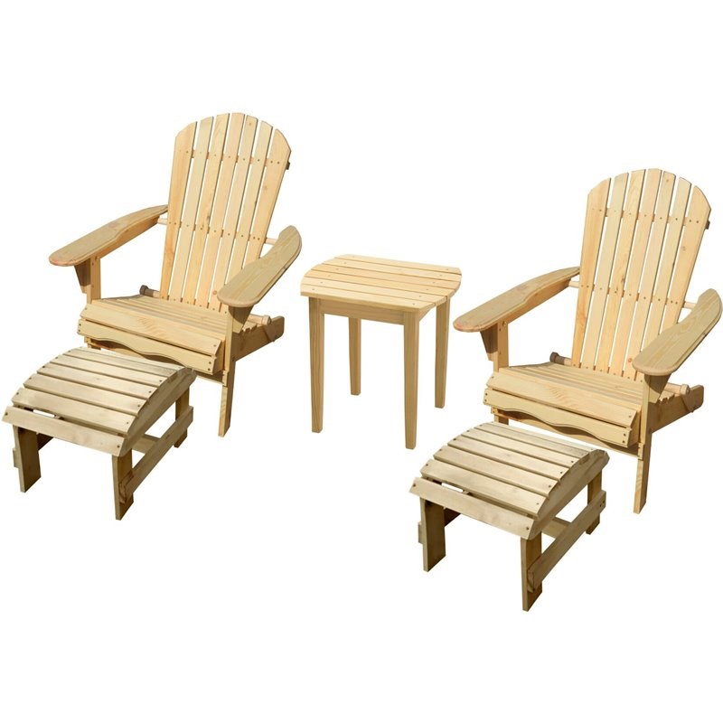 W Unlimited Oceanic 5 Piece Wooden Patio Adirondack Conversation Set in Natural