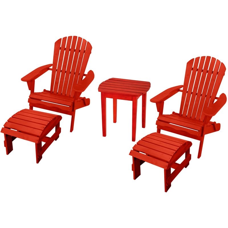 W Unlimited Oceanic 5 Piece Wooden Patio Adirondack Conversation Set in Red