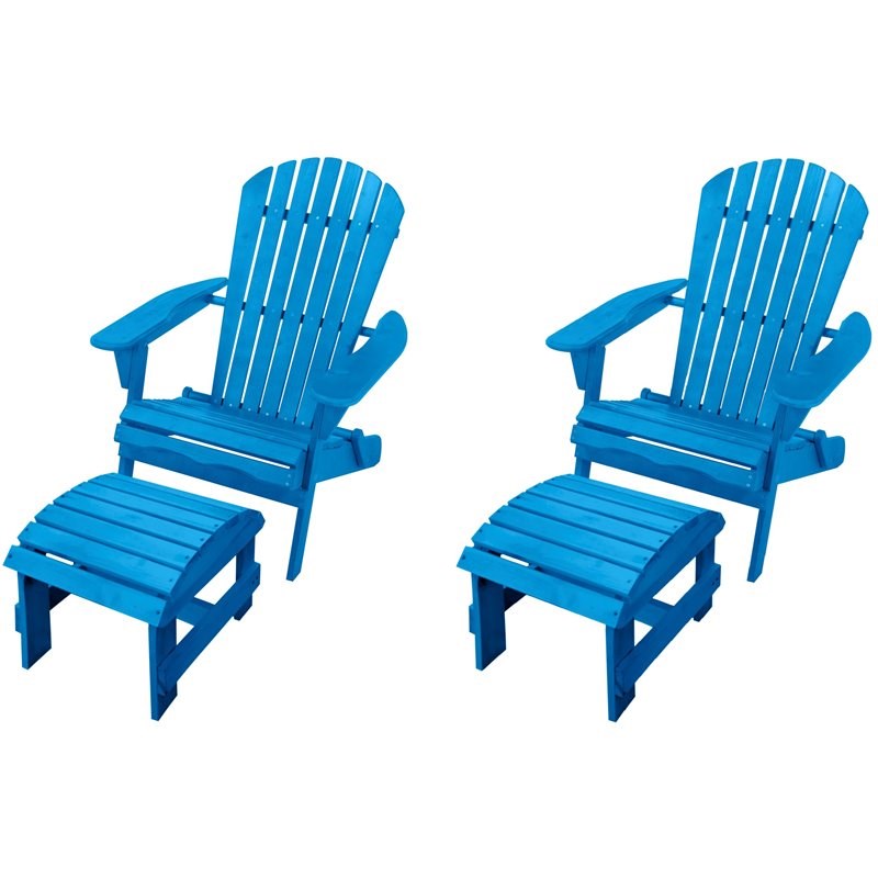 W Unlimited Oceanic 4 Piece Wooden Adirondack Chair and Ottoman Set in Sky Blue