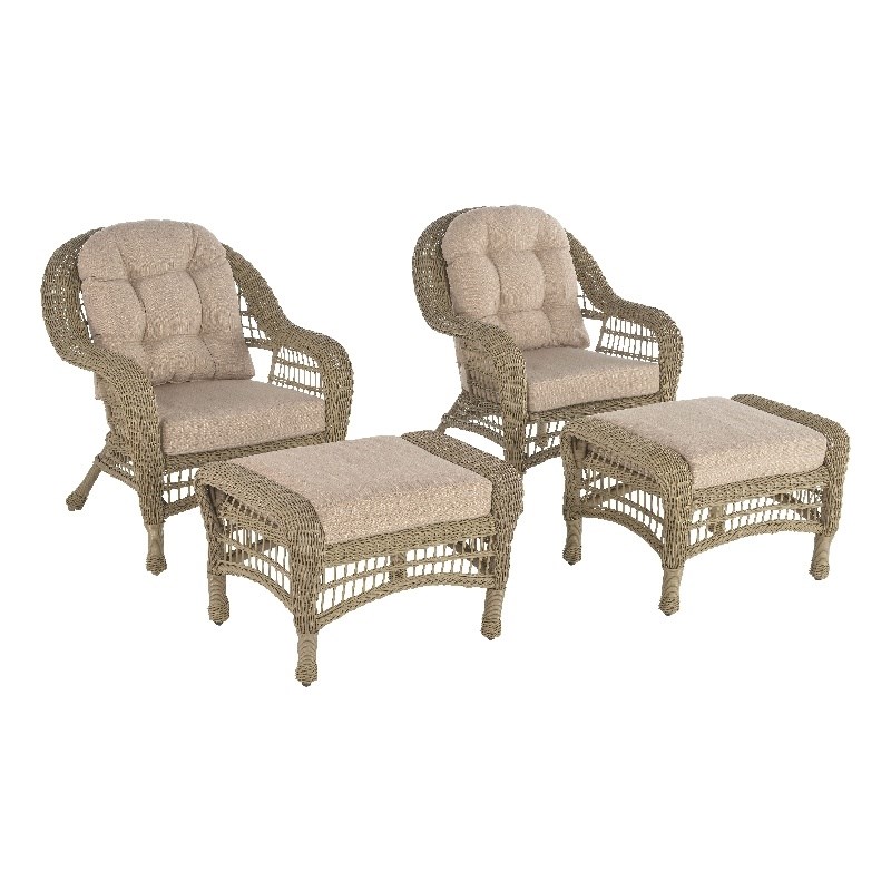 W Unlimited Home Saturn 4 Piece Garden Rattan Patio Chair and Ottoman Set