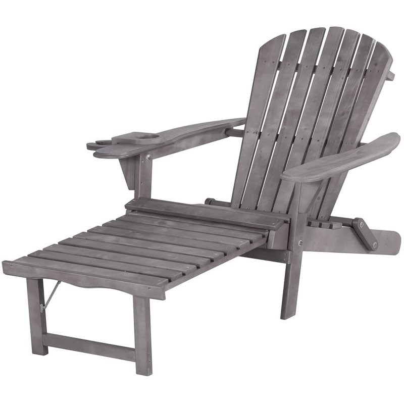 W Unlimited Oceanic Wooden Foldable Patio Adirondack Chaise Lounge in Dark Gray
