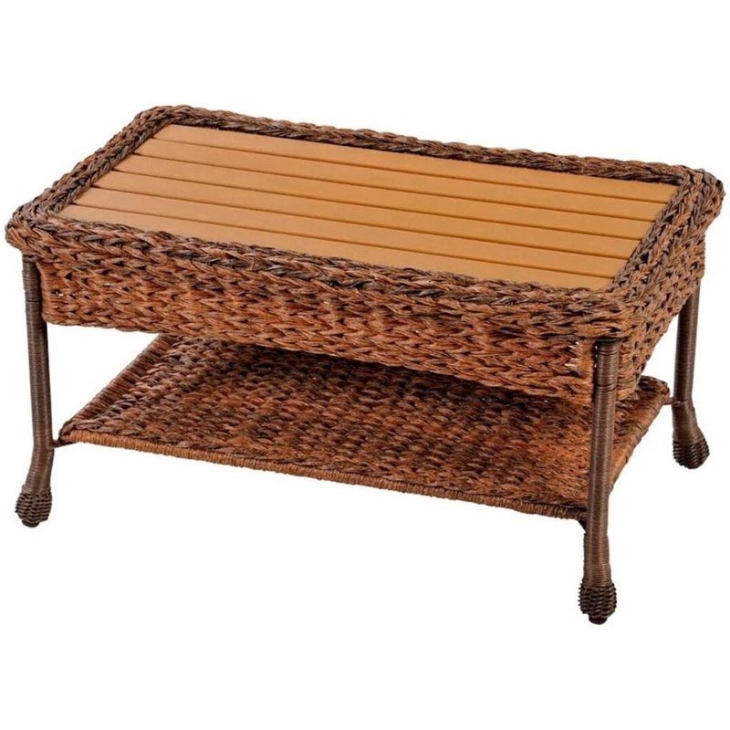 W Unlimited Home Faux Sea Grass Rattan Garden Patio Coffee Table in Light Brown
