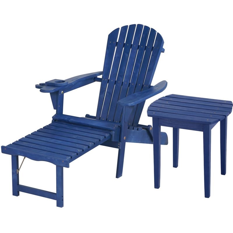 W Unlimited Oceanic 2 Piece Foldable Adirondack Chaise Lounge Set in Navy Blue