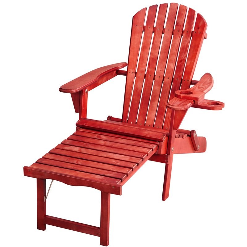 W Unlimited Oceanic Wooden Foldable Patio Adirondack Chaise Lounge in Red
