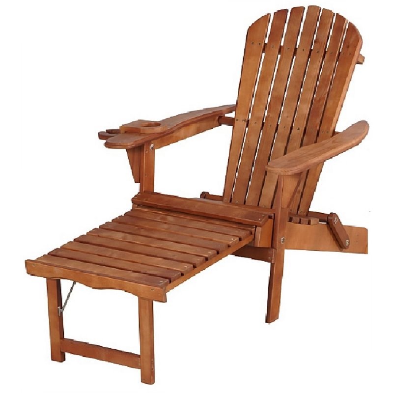 W Unlimited Oceanic Wooden Foldable Patio Adirondack Chaise Lounge in Walnut