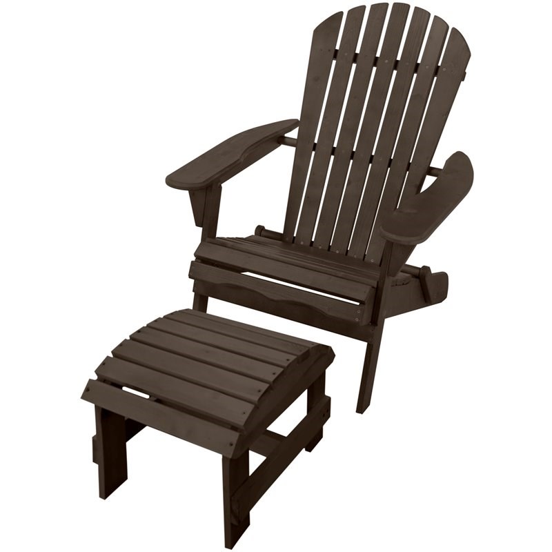 W Unlimited Oceanic Wooden Patio Adirondack Chair and Ottoman in Dark Brown