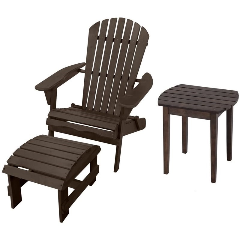 W Unlimited Oceanic 3 Piece Wooden Patio Adirondack Chair Set in Dark Brown