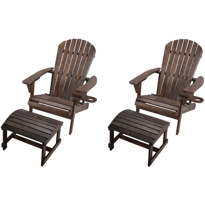 W Unlimited Earth 4 Piece Patio Adirondack Chair with Ottoman Set in Dark Brown