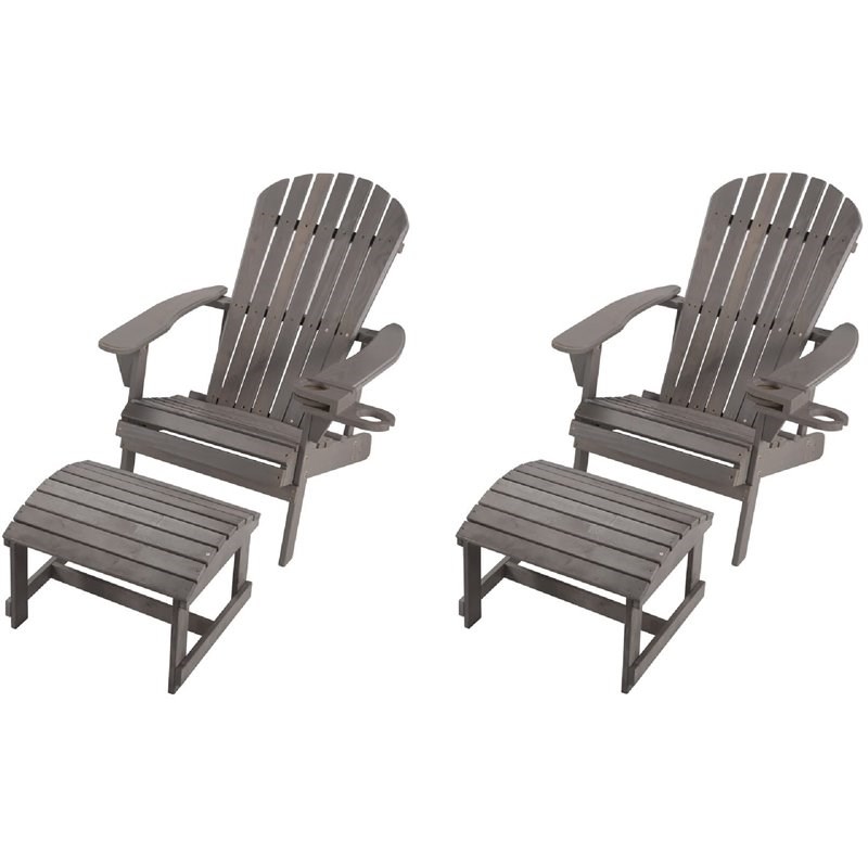W Unlimited Earth 4 Piece Patio Adirondack Chair with Ottoman Set in Dark Gray