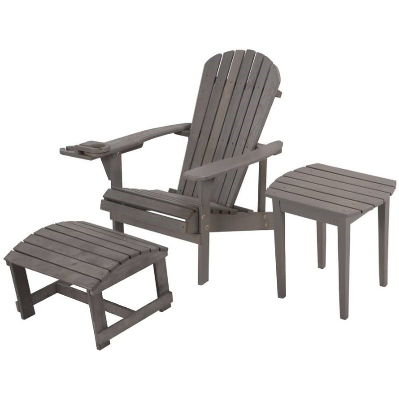W Unlimited Earth 3 Piece Wooden Patio Adirondack Chair Set in Dark Gray
