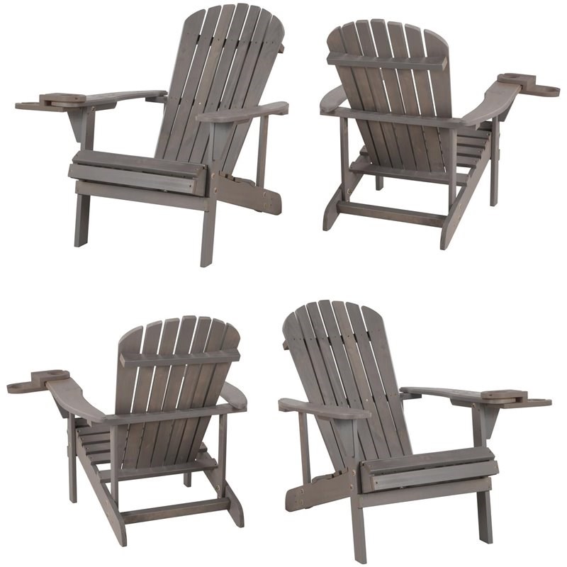 W Unlimited Earth Patio Adirondack Chair with Cup Holder in Dark Gray (Set of 4)