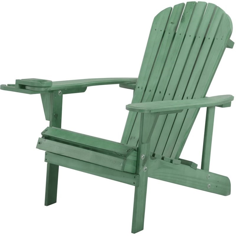 W Unlimited Earth Wooden Patio Adirondack Chair with Cup Holder in Sea Green