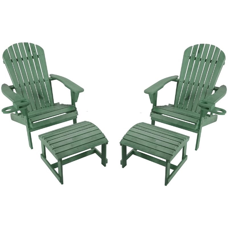 W Unlimited Earth 4 Piece Patio Adirondack Chair with Ottoman Set in Sea Green