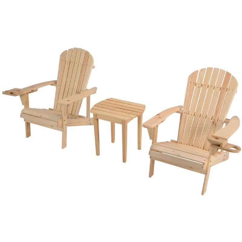 W Unlimited Earth 3 Piece Wooden Patio Adirondack Conversation Set in Natural