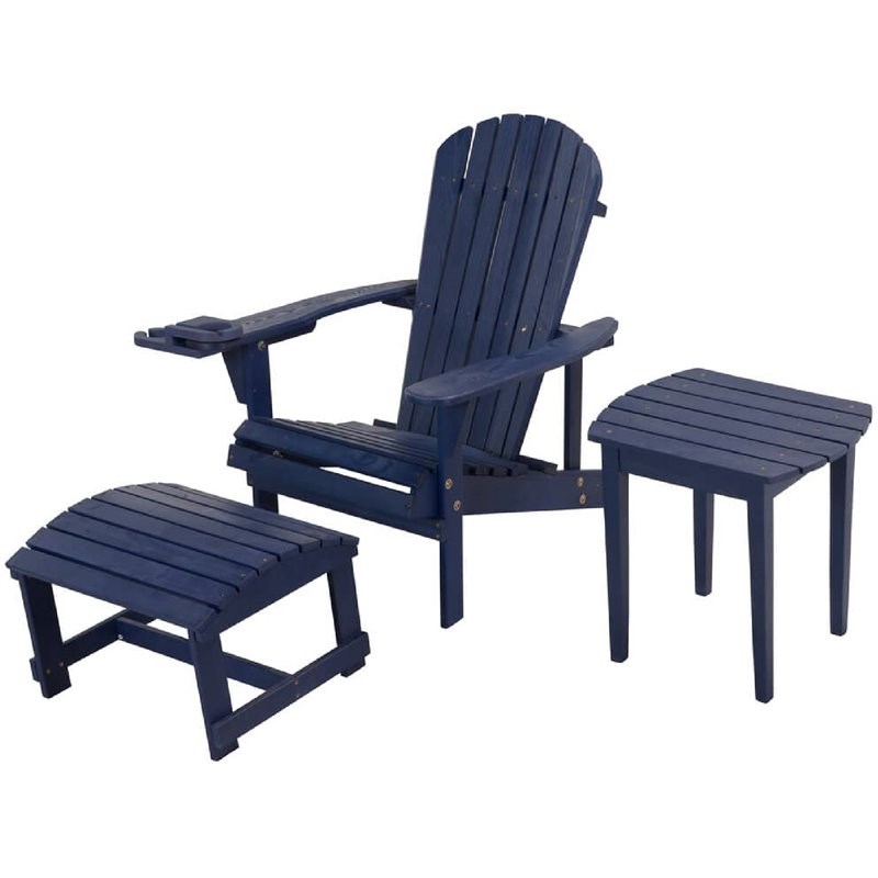 W Unlimited Earth 3 Piece Wooden Patio Adirondack Chair Set in Navy Blue