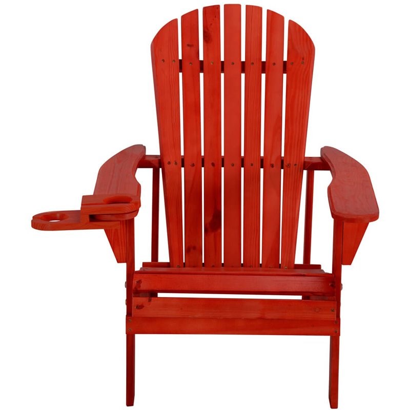 W Unlimited Earth Wooden Patio Adirondack Chair with Cup Holder in Red