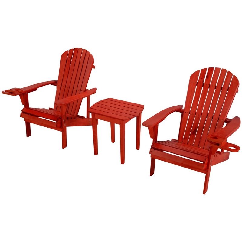 W Unlimited Earth 3 Piece Wooden Patio Adirondack Conversation Set in Red