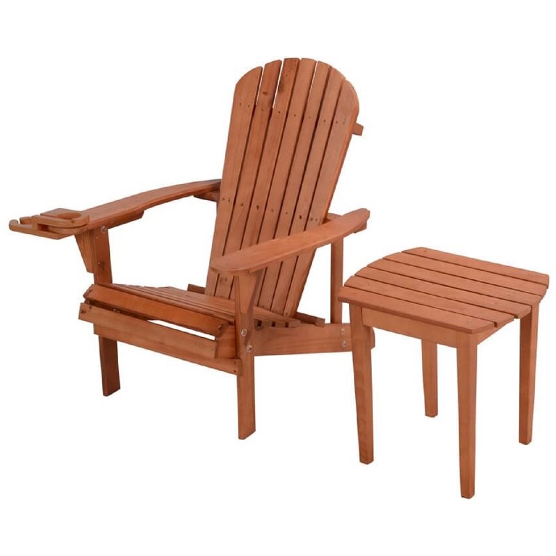 W Unlimited Earth Wooden Patio Adirondack Chair with End Table in Walnut