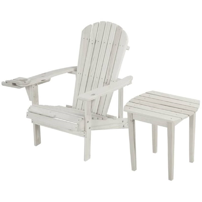 W Unlimited Earth Wooden Patio Adirondack Chair with End Table in White