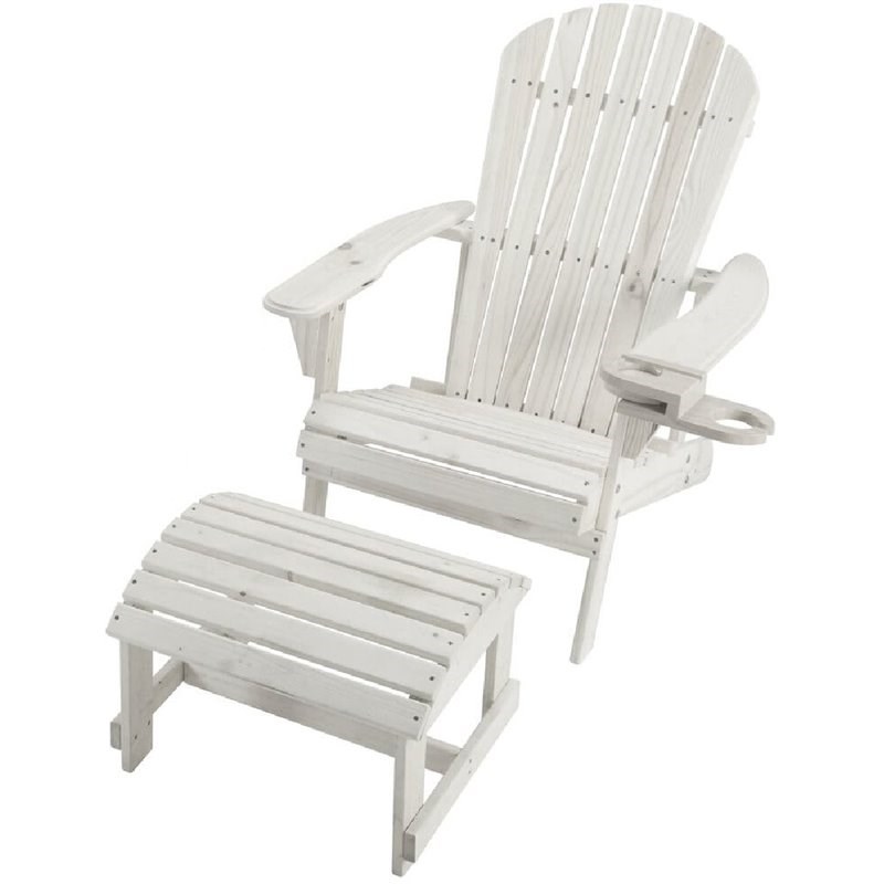 W Unlimited Earth Wooden Patio Adirondack Chair with Ottoman in White