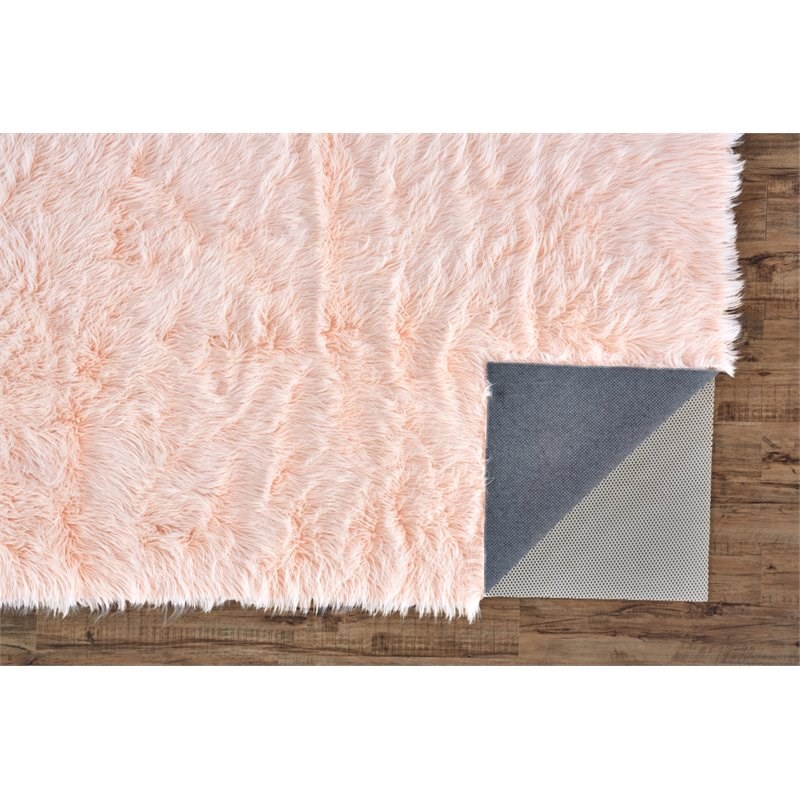 Feizy Beringer 3' x 5' Plush Faux Fur Fabric Area Rug in Peach Pink