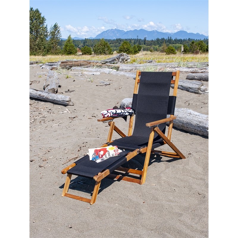 Patioflare Portable Lounge Chair with Leg Rest Black