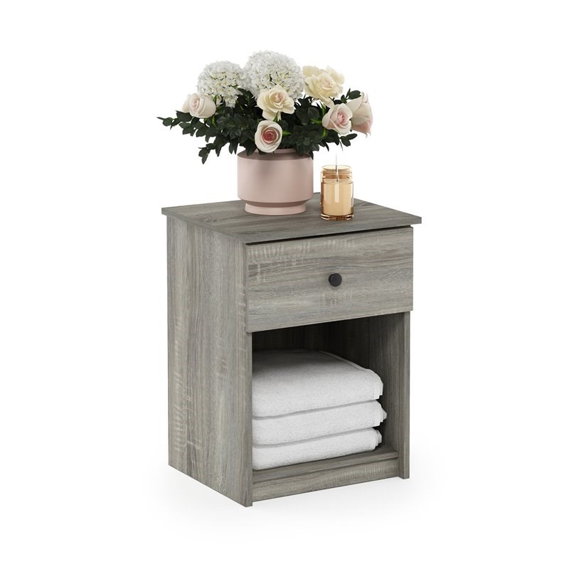 Furinno Lucca Engineered Wood Nightstand with One Drawer in French Oak Gray