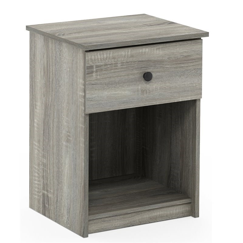 Furinno Lucca Engineered Wood Nightstand with One Drawer in French Oak Gray
