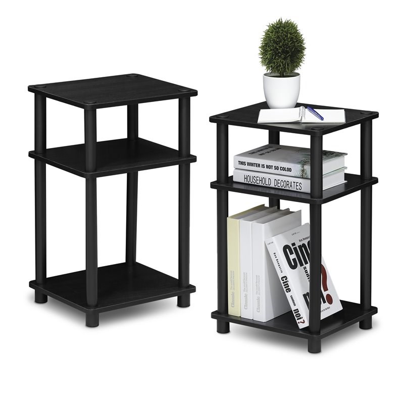 Furinno Just Turn-N-Tube Wood 3-Tier End Table in Black (Set of 2)