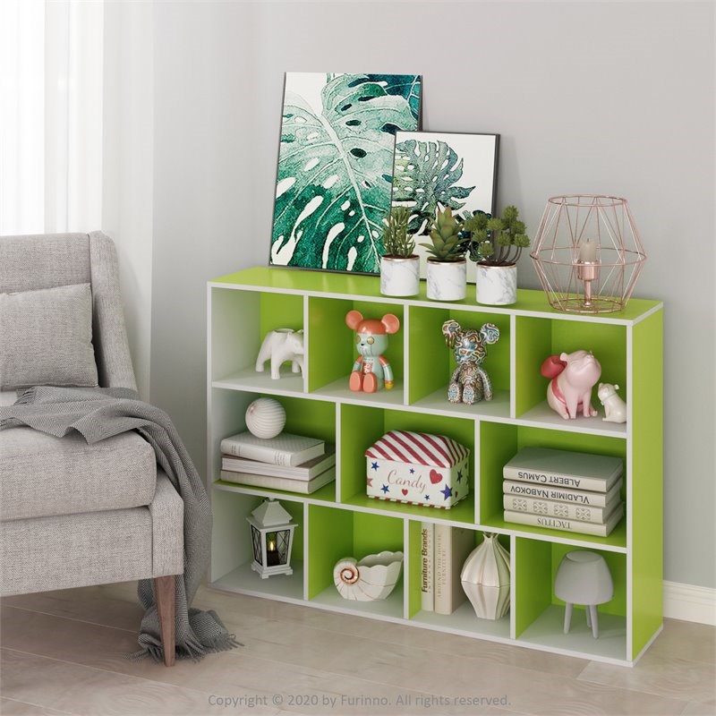 Furinno Luder Engineered Wood 11-Cube Reversible Open Shelf Bookcase in Green