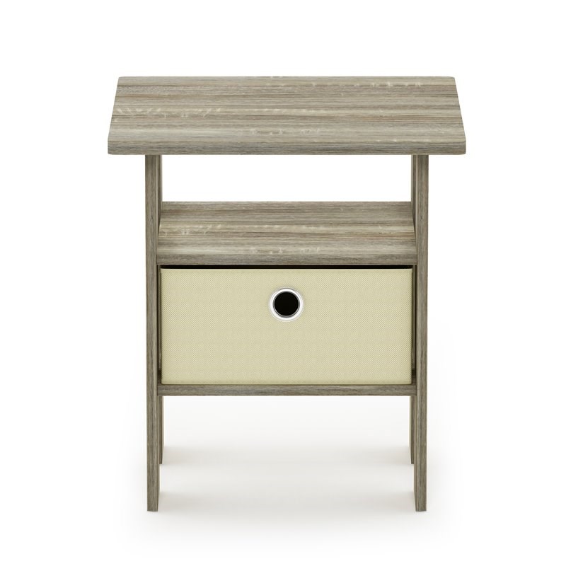 Furinno Andrey Engineered Wood End Table with Bin Drawer in Sonoma Oak/Ivory