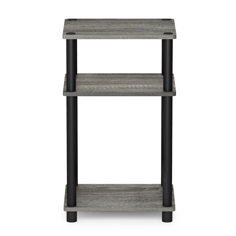Furinno Just Turn-N-Tube Wood 3-Tier End Table in French Oak Gray/Black
